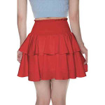 Women's High Waist Layered Ruffle Hem Flared Mini Skirt Boho Solid Smocked A Line Flowy Beach Short Skirt